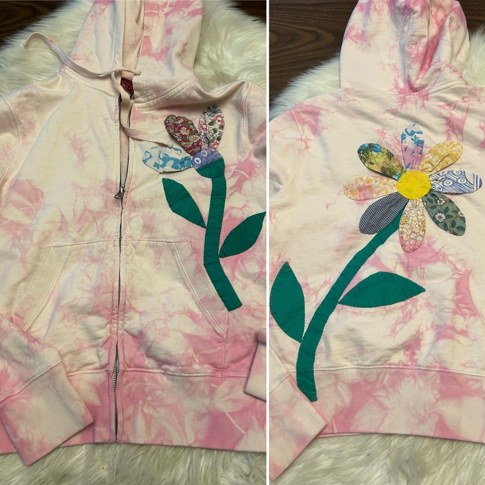 ~*~ Lucky Brand Pink Patchwork Tie-Dye Hoodie RARE ~*~